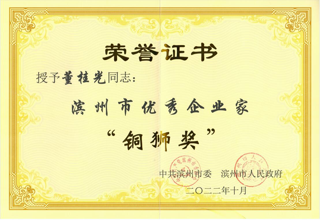 濱州市優(yōu)秀企業(yè)家 “銅獅獎”